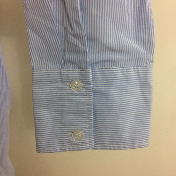 Promod Women Blue White Pinstripe Long Sleeve Button-Down Dress Shirt Long Sz 6 - Picture 5 of 11